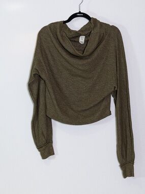 Free People Skyline Thermal Off The Shoulder Cotton Blend Slouchy Sweater Green